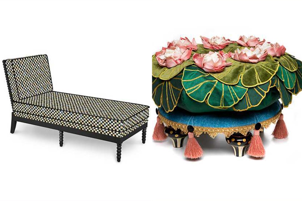 A black and white daybed and a lilypad stool 